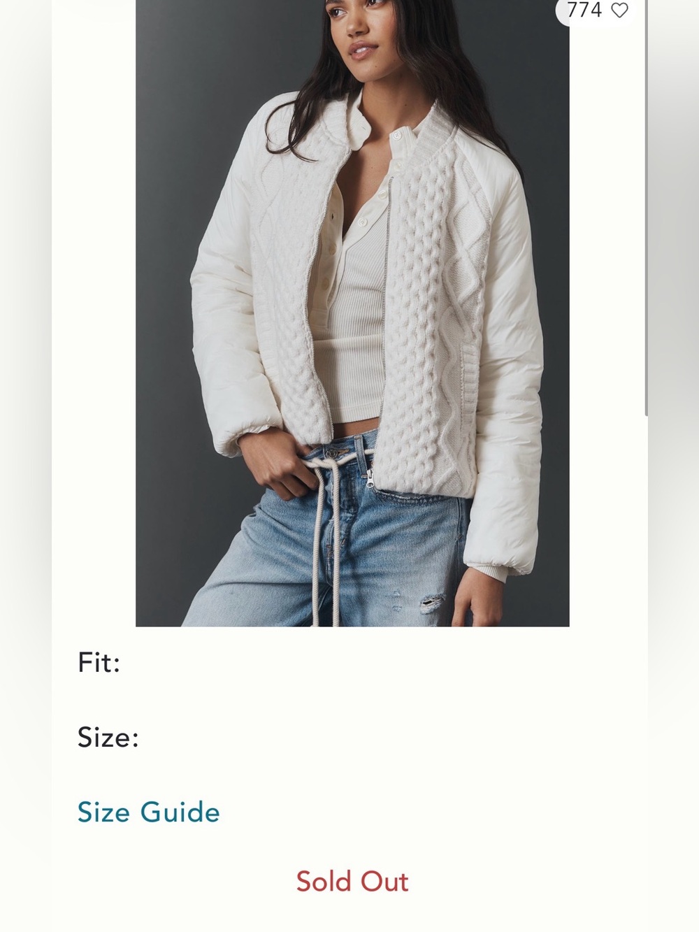 Anthropologie White Quilted Knit-Front Bomber Jacket
